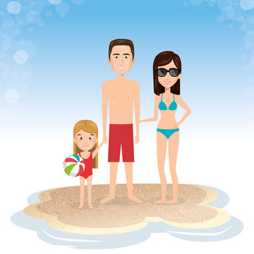 family in the beach summer vacations vector illustration design