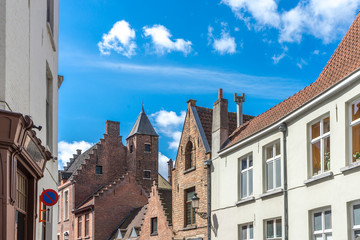 The skyline of the city of Brugge, Belgium