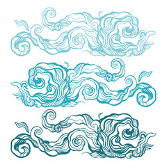 Ocean waves set isolated on white background, vector illustration