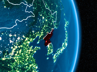 North Korea in red at night