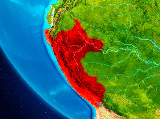 Peru on globe from space