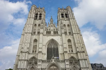 Deurstickers   The Cathedral of St. Michael and St. Gudula at Brussels, Belgium, Europe on april 14, 2017. © SkandaRamana