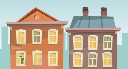 Naklejka premium Apartment retro building on street cartoon style.