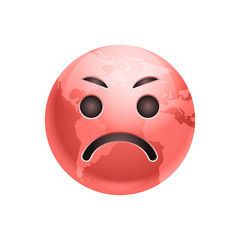 Cartoon Earth Red Face Angry Emotion Icon Funny Planet Expression Isolated Flat Vector Illustration