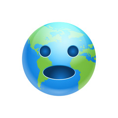 Cartoon Earth Face Shocked Emotion Icon Funny Planet Expression Isolated Flat Vector Illustration
