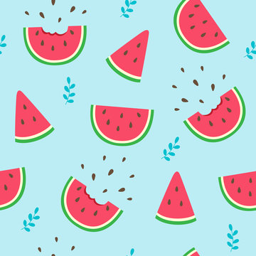Watermelon slices seamless pattern on blue background