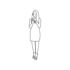 Hand drawn woman holding smartphone