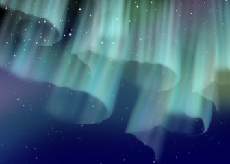 Aurora Borealis – Minimalist Night Sky Landscape on White Background