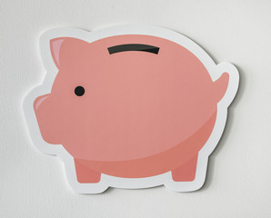 Pink piggy bank savings icon