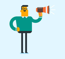 Caucasian white speaker holding a megaphone