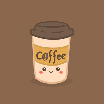 Cute Coffee Paper Cup Glass Vector Illustration Cartoon Character Icon