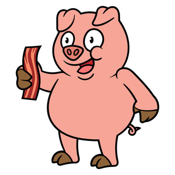 Cartoon Pig Holding Bacon