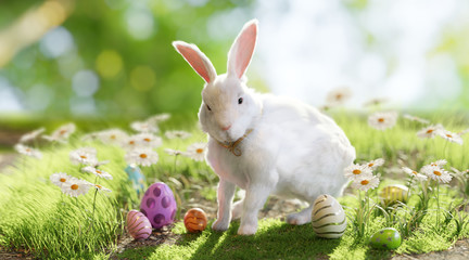 easter sunday white easter rabbit and easter eggs