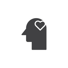 Heart in human head vector icon. filled flat sign for mobile concept and web design. Love head simple solid icon. Symbol, logo illustration. Pixel perfect vector graphics