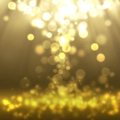 Golden abstract christmas glitter and bokeh falling set on dark background