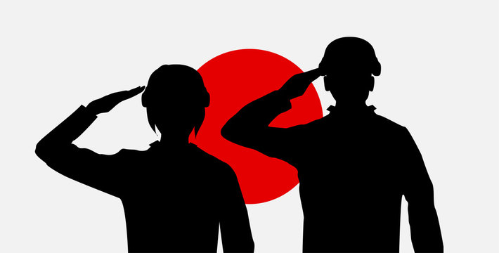 silhouette japanese soldier on japan flag vector