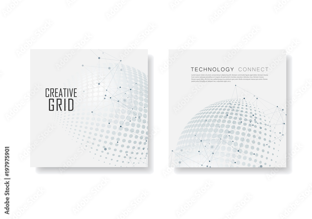 Poster vector halftone circle design witn molecule connect