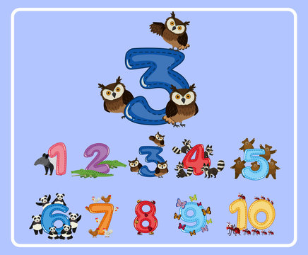 Counting number three with owls