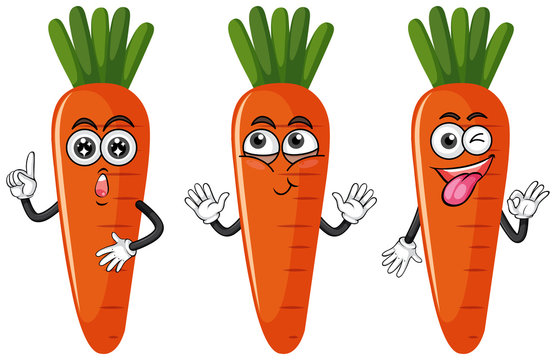 Three carrots with facial expressions