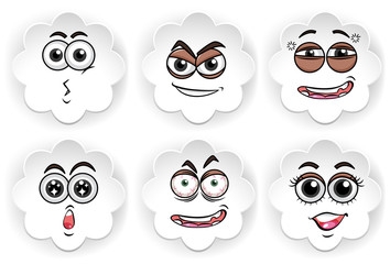 Round badges with six different emotions