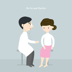 Cartoon cute  doctor is injecting older woman in hospital vector.