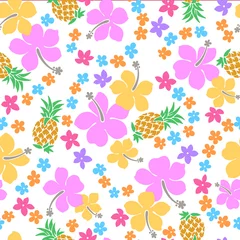 Foto op Plexiglas ハイビスカスとパイナップルのパターン © daicokuebisu