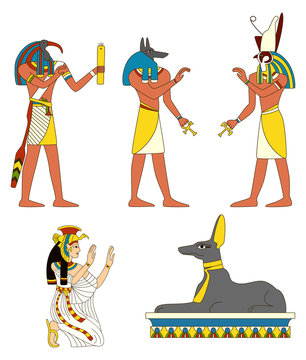 Set of ancient Egyptian gods images