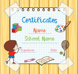 Certificate template with kid drawing