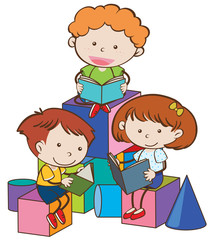 Fototapeta na wymiar Three children reading books