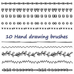 A set of 10 brushes. Hand drawing. Barbed. Flower. For your design. 