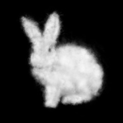 White cloud in the shape of a rabbit isolated on a black background © artjazz
