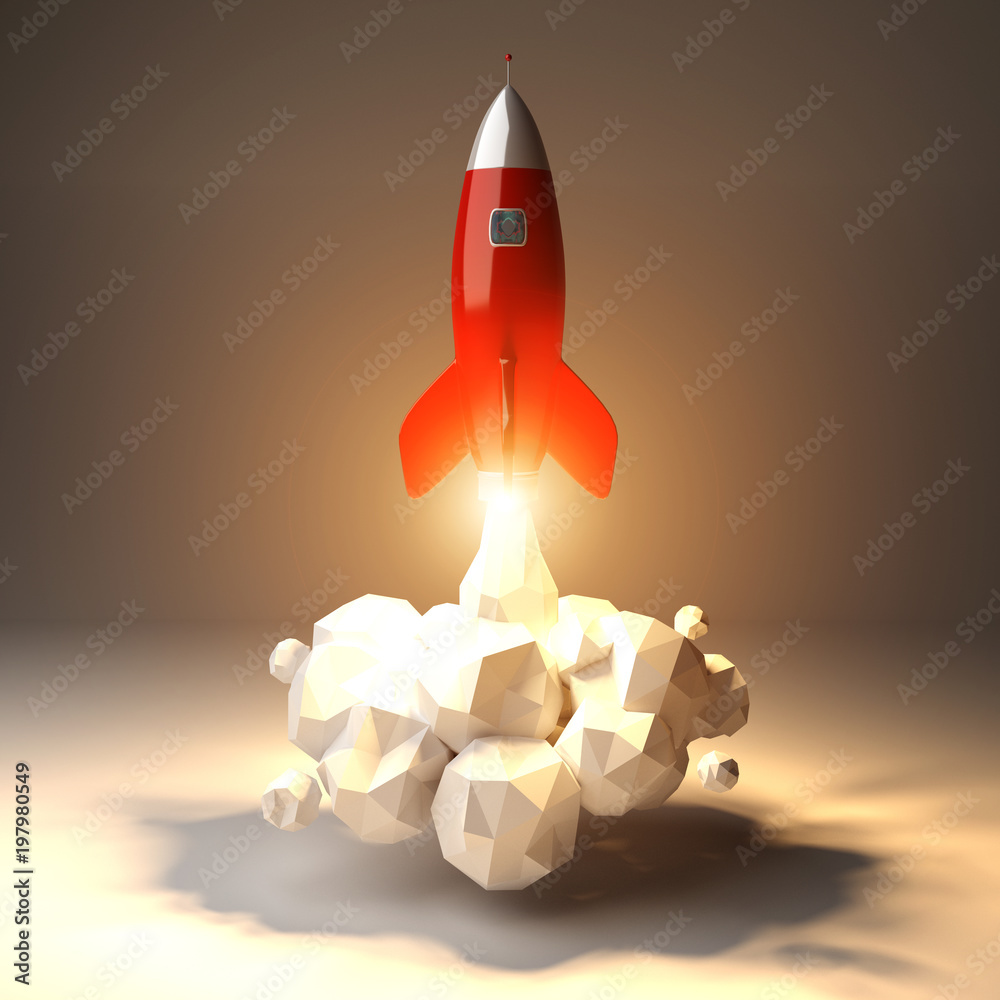 Poster modern digital rocket launching 3d rendering