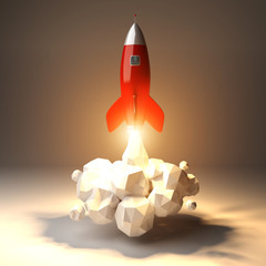 Modern digital rocket launching 3D rendering