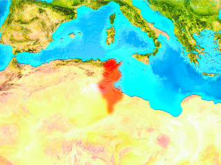 Tunisia in red on Earth