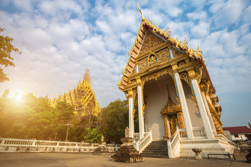 Naklejka premium Temple(Wat Chan West) in Beautiful fluffy cloudsat Phitsanulok, Thailand.