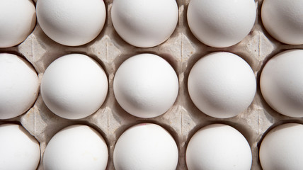 White eggs in a box top view