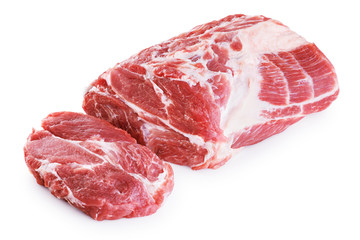 Fresh raw pork neck meat isolated on white background.