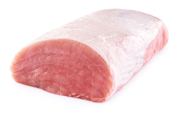 Raw pork loin isolated on white background. Fresh meat.