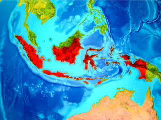 Indonesia in red on Earth