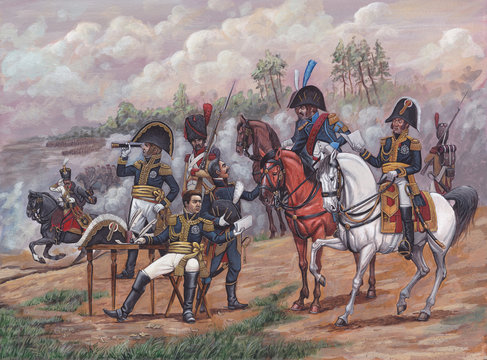 Staff of General Berthier. Army of Napoleon Bonapart. Napoleonic wars.