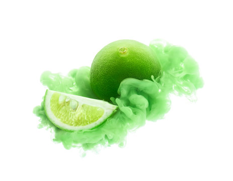Lime on ink isolated over white background