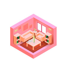 Isometric style home indoor interior exterior open transparent ceiling, Creative architecture info graphic