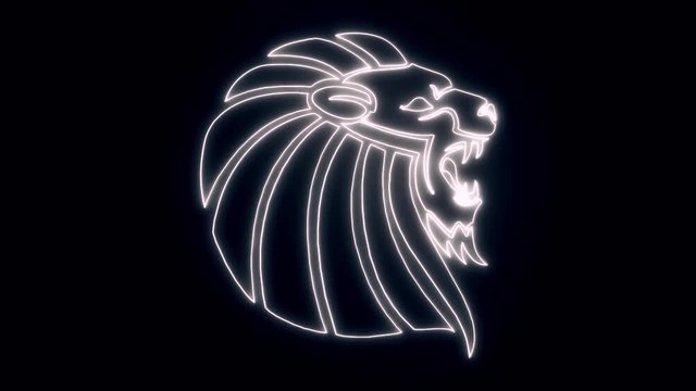 White Neon Lion Head Animated logo Loopable Graphic Element V3