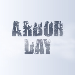 Vector illustration of Arbor day typography with green tree.