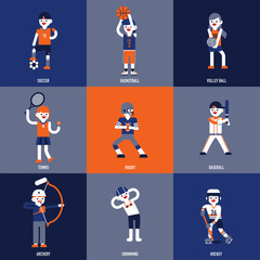 Athletes by Sport Character. vector flat design illustration set 