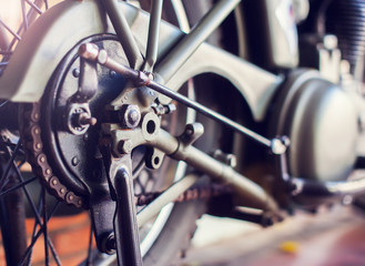 motorcycle close up wheel of motobike vintage