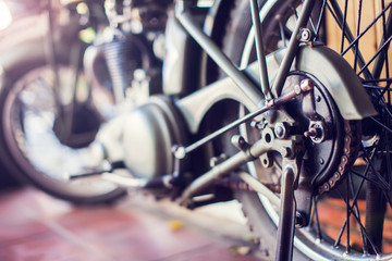 Obraz premium motorcycle close up wheel of motobike vintage