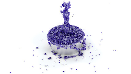 Overflowing Metallic Cup of Shiny Purple and Slimy Fluid with many micro balls which continue flowing