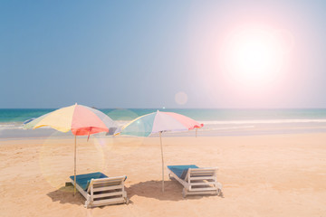 Beach chairs and umbrellas