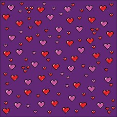Pixel art hearts background, video game style illustration